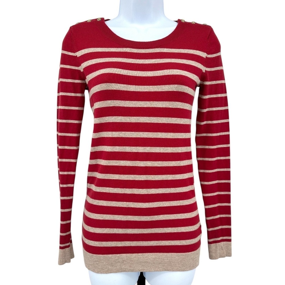 BANANA‎ REPUBLIC Knit Sweater Saucy Red & Tan Striped Wool Blend Women's XS